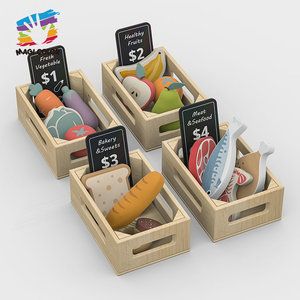 Juego de cajas de comestibles de comida de juego de madera-Juguete de simulación de verduras, frutas, panadería y mariscos para niños W10A248 - Product Image 1