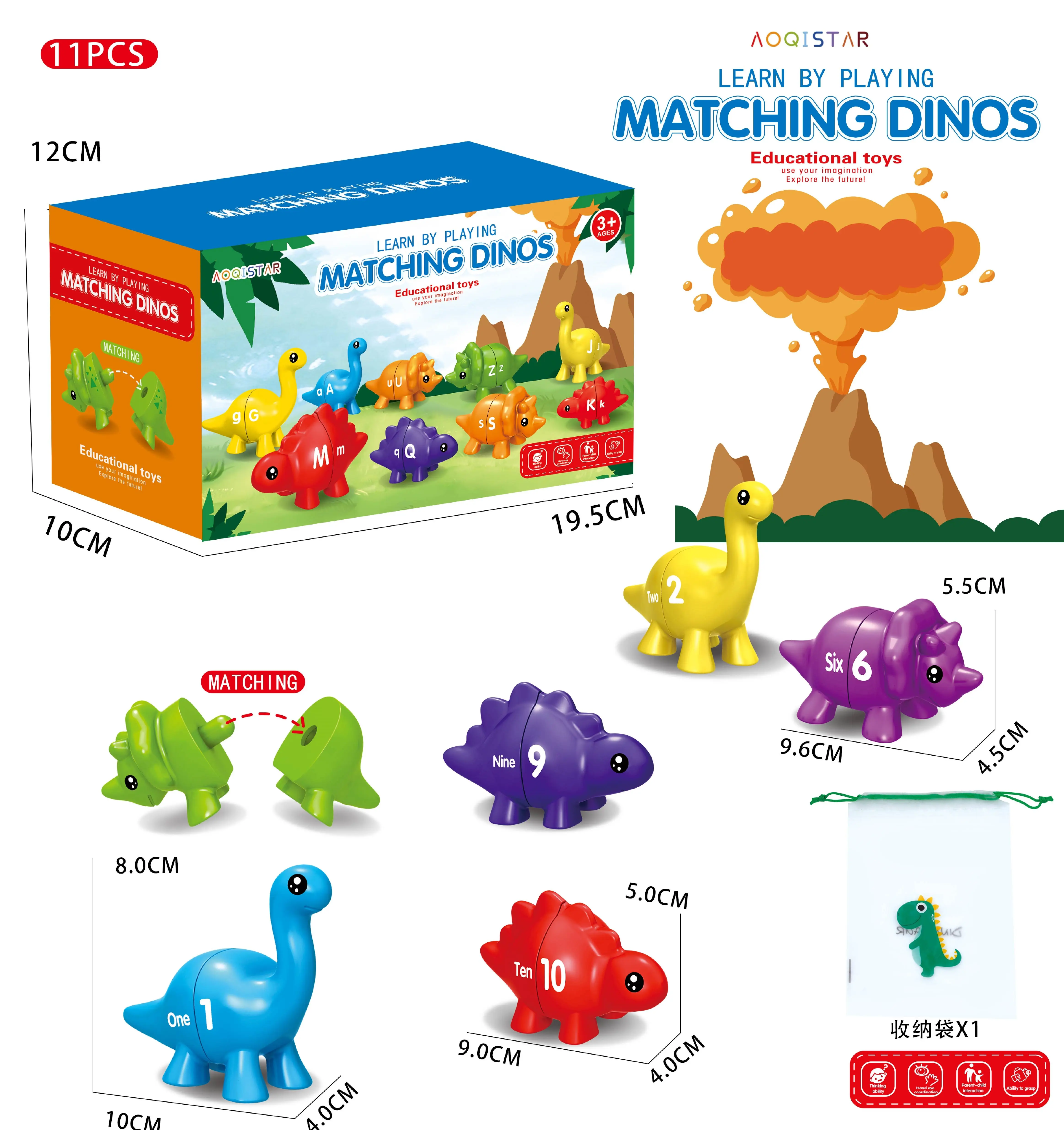 恐竜のおもちゃに一致する教育用ABC文字と数字、スナップアンドラーンアルファベット学習おもちゃ、大文字小文字の並べ替えゲーム