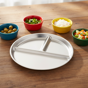 <span class=keywords><strong>Plato</strong></span> Redondo de Acero Inoxidable, Duradero, de Grado Alimenticio, con <span class=keywords><strong>3</strong></span> Compartimentos para Control de Porciones, para Dieta de Adultos y Almuerzo Escolar - Product Image 2