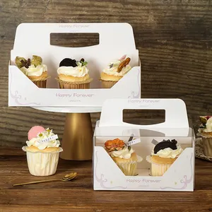 Großhandel Einweg Kunststoff Cupcake Behälter 4 6 Löcher PET Clear Clam shell Cupcake Boxen