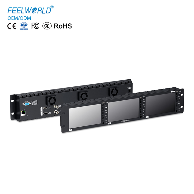 FEELWORLD FRM501G OEM Multi-Screen HD Rackmount Monitor 12G SDI 4K Triple 5.5" 2RU IPS 1000nits for Broadcast Studio