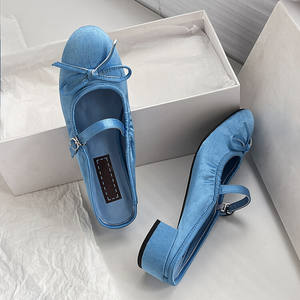 XINZI RAIN Logo Personalizzato Sandali Ballerine da Donna Carini con Punta Tonda in Raso di Seta Tacco a Blocco 4,5 cm Scarpe Mule da Balletto - Product Image 6