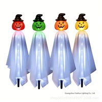 Décorations d'Halloween en forme de fantômes de citrouille pour l'extérieur, ensemble de 4 pièces, étanches, alimentées par énergie solaire, lampes à piquet en caoutchouc pour jardin