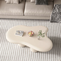 Ensemble de tables basses modernes pour la maison, couleur crème, design en forme de nuage ondulé, table centrale pour le salon