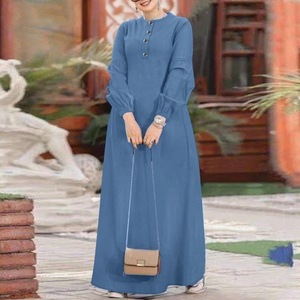 R-552 Elegante Abaya Musulmana Taglie Forti Vestito Casual in Denim a Maniche Lunghe con Stile Hijab XXL dal Medio Oriente - Product Image 3