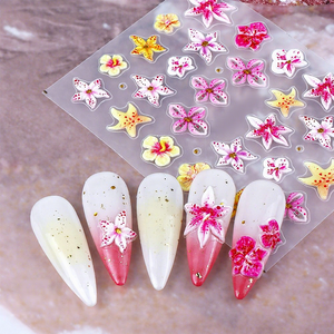 Pegatinas 5D en relieve para <span class=keywords><strong>uñas</strong></span> estilo Ins, diseño de <span class=keywords><strong>flores</strong></span> <span class=keywords><strong>hawaianas</strong></span>, <span class=keywords><strong>flores</strong></span> de hielo y estrellas de mar para primavera y verano - Product Image 4