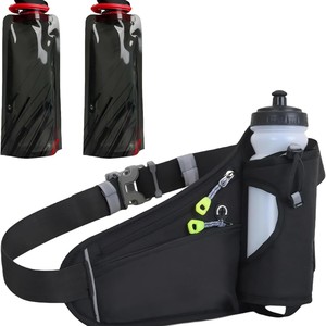 Sports Water Bottle Waist Pack Black Nylon Lightweight Breathable Outdoor Running Fitness Jogging Bag With Key Phone Pocket - Product Image 1