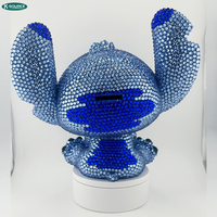 Sculpture de dessin animé Alien bleu cristal de luxe en fibre de verre, statue scintillante pour la décoration de la maison