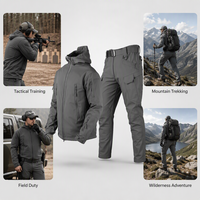 Combinaison d'hiver tactique robuste en polyester gris unisexe, ensemble uniforme d'entraînement utilitaire pour la randonnée et l'aventure en plein air, logo OEM sur le devant
