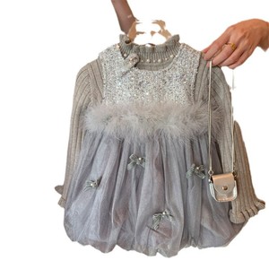 Tongxingyuan Princess Dress For Girls With Fleece Lining Sweetheart Neckline Thickening Solid Color Childrens Outfits - Product Image 5