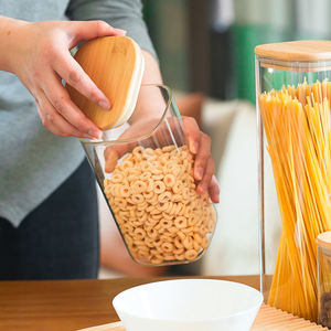 طقم برطمانات حاوية تخزين طعام مربعة كبيرة مع غطاء من الخيزران الخشبي - Product Image 4