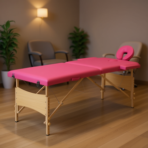 Table de massage pliable en bois rose avec appui-tête intégré pour usage en salon - Product Image 2