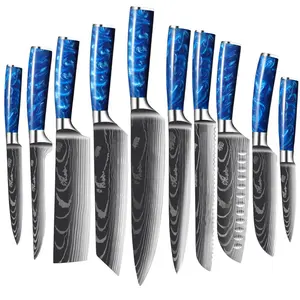 Professional 10pcs Resin Damascus Stainless Steel Chef Cooking Knives Set Kitchen German Knife Classic Knives Sets