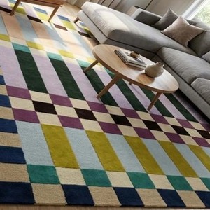 Alfombra de Lana Geométrica Colorida, Alfombra Moderna a Cuadros y Rayas, Alfombra de Salón Hecha a Mano, Alfombra Decorativa Suave y Afelpada para el Hogar - Product Image 5