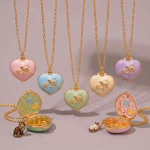 CYNYA Niedliche Katzen-Herz-Medaillon-Halskette, Emaille-Cartoon-Tier-Anhänger zum Öffnen für Damen und Mädchen, Schmuck - Product Image 1