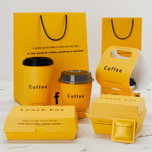 <span class=keywords><strong>Set</strong></span> Premium di Imballaggi Gialli Monouso per Caffè - Bicchieri da Asporto, Contenitori per <span class=keywords><strong>Pranzo</strong></span> e Sacchetti di Carta per Caffetterie e Ristoranti - Product Image 1