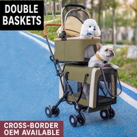 Poussette double couche pour animaux de compagnie, chien, chat, 2 paniers amovibles, pliable, 4 roues, grand espace, transporteur de voyage pour animaux de compagnie de petite et moyenne taille
