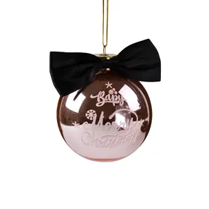 Warm White Led Light With laser engraving star pink glass ball Christmas decoration