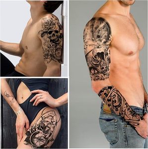 Tatuaje Temporal de Manga Completa para Hombre, Diseño de Calavera y Flores, Negro, Sexy, Impermeable, Material PLA, 8x6 Pulgadas - Product Image 2