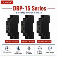 Module d'alimentation SMPS Jiangtek DRP-15 15W 12V 24V 48V 60Hz sans ventilateur, forme trapézoïdale, OVC III, CE CB FCC pour RoHS TS-35 Rail DIN