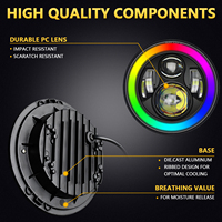 Phare rond Wrangler de 7 pouces à double lentille LED avec yeux d'ange colorés H4 pour Jeep Harley, phare universel 6000K 12V 24V