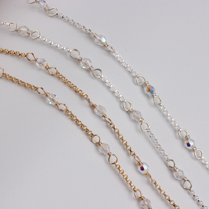 โซ่โรโล่แบบมีลูกปัดคริสตัลใสขนาด 3 มม./4 มม. ชุบทอง 14K พร้อมตัวเชื่อมลูกปัดใส อุปกรณ์ทำเครื่องประดับ DIY - Product Image 2