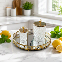 Pot de rangement décoratif de style nordique, en verre scellé, en forme de trompette dorée, pour cosmétiques et cotons-tiges, à poser au sol, luxe léger