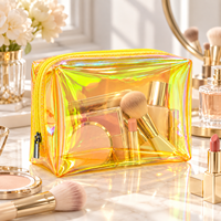 Sac cosmétique holographique en PVC effet laser, fermeture éclair métallique irisée, pour voyage, vacances, usage quotidien, couleurs personnalisées, vente en gros, OEM