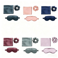 Ensemble de sommeil en satin de soie de luxe avec logo personnalisé, 3 pièces, masque de nuit confortable et doux, taie d'oreiller, chouchou, boîte cadeau de voyage anti-lumière
