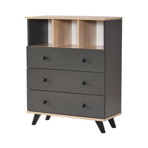 Commode de chambre moderne BABIL à 3 tiroirs et 3 étagères ouvertes, en chêne et métal, meuble de rangement modulaire, table de chevet pour salon - Product Image 1