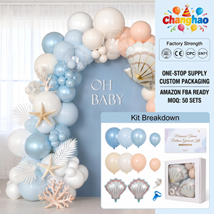 Kit d'arche de ballons en gros sur le thème de la sirène, ensemble de ballons en aluminium Macaron bleu, crème, blanc et coquillage pour la fête prénatale et les anniversaires - Product Image 1