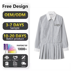 Sólido geométrico plisado a rayas transpirable tela Casual <span class=keywords><strong>elegante</strong></span> lindo Mini camisa <span class=keywords><strong>vestido</strong></span> <span class=keywords><strong>para</strong></span> <span class=keywords><strong>el</strong></span> día primavera otoño fiesta - Product Image 1