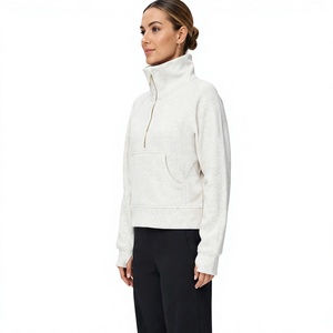 Sudadera Corta Unisex de Forro Polar con Cierre de Cremallera, Bolsillo y Cuello Alto, Corte Regular, Color Blanco Sólido, para Otoño - Product Image 4