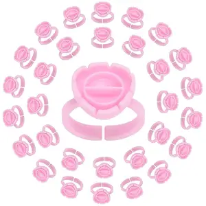 실리콘 속눈썹 확장 속눈썹 접착제 반지 귀여운 속눈썹 확장 속눈썹 접착제 홀더 핑크 100PCS 플라스틱 10 가방