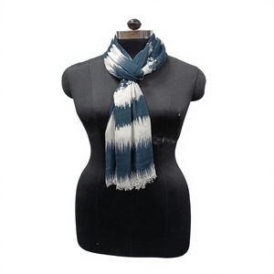 Women's <b>Long</b> Cotton <b>Scarf</b> Geometric Pattern Blue White Lightweight All Seasons Daily Wear - Product Image 1
