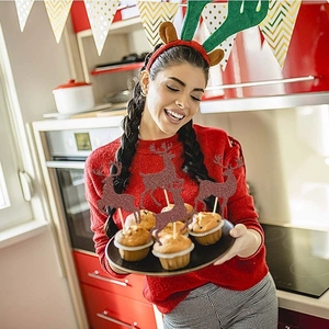 Decoración Navideña de Bosque Invernal, Juego de Adornos para Cupcakes con Temática de Reno para Repostería Festiva y Decoración de Pasteles, Ideal para Año Nuevo - Product Image 2