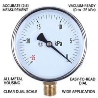 100mm Bottom Radial Vacuum Gauge Stainless Steel Glycerine Filled EN 837-1 CE Certificated Negative Pressure Gauge