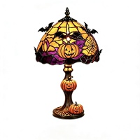 Lampe de table style vitrail Halloween, décoration de dessin animé citrouille, fantôme, chauve-souris, squelette pour la maison et le bureau