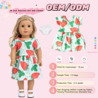 Vêtements pour poupées de 18 pouces sur mesure, OEM ODM, robe à manches courtes à imprimé fraises avec culotte blanche, tenue pour poupée adaptée aux poupées American Girl de 18 pouces