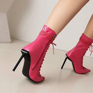 Strappy Lace up Sexy Ladies Booties 2024 Fall Ankle <b>Boots</b> for Women - Product Image 4