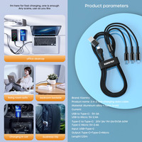 Câble de charge multifonction USB-C tressé en nylon haute densité 5-en-1 3A TYPE C PD câble de données mobiles à charge rapide