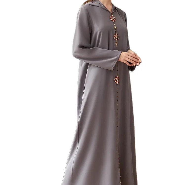 Lujo con capucha cosido a mano vestido de diamantes kaftan abaya vestido mujeres Dubai musulmán Abya ropa islámica abaya