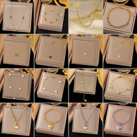 Parure de bijoux de luxe française en forme de cœur, collier et bracelet en acier inoxydable avec pampilles, anti-décoloration, cadeau quotidien pour femme, accessoires de rendez-vous en gros