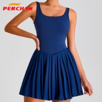 Logotipo personalizado Mujeres Faldas plisadas Sin mangas Sin espalda Slim Fit Tenis Vestido Fitness Tenis Faldas con pantalones cortos