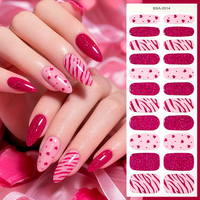 Pembungkus Kuku Gel Anti Air 22 Strip Warna Pink Mengkilap Motif Hati, Bebas UV, Perekat Tempel, Non-Toksik, OEM Khusus untuk Salon
