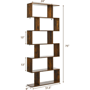 Étagère de rangement et de présentation <span class=keywords><strong>en</strong></span> bois à 6 niveaux, rustique, géométrique, moderne, <span class=keywords><strong>en</strong></span> forme de S, avec dispositif anti-renversement, pour salon et maison - Product Image 6