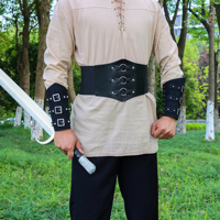 Nieten-PU Mittelalterlicher Breiter Korsettgürtel & Armstulpen-Set, Wikinger Renaissance Taillenmanschette für LARP Halloween Piraten Ritter Cosplay