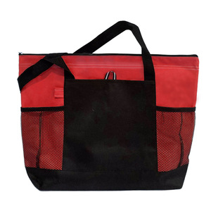 Sac fourre-tout promotionnel en polyester, sac de shopping carré avec poches en filet, mélange de couleurs violet et noir - Product Image 5