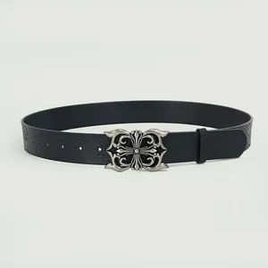 Ceinture rétro pour hommes et femmes, style bohème, punk rock, Y2K, à fleurs en relief, avec boucle en cuivre, pour un usage décontracté - Product Image 6
