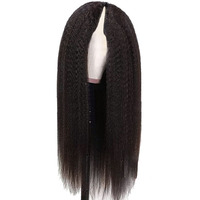 Perruques Afro péruviennes Remy, sans colle, cheveux humains crépus lisses, 100%, partie en V, partie centrale, densité 250%